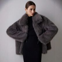 2025 herbst Winter Neue Mode frauen Einfarbig drehen-unten Kragen Langarm Einfache Grund Elegante Faux Pelz jacke Weiblichen Mantel