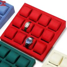 High-End-Uhrenvitrine, schwarz-weiß gebürstet, mit mehreren Positionen, Uhrendisplay-Tablett, blau, bewegliche Kissentasche, Uhrendisplay