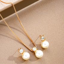 Klassische Imitation Perle Anhänger Schmuck-Set Für Frauen Einfache Metall Gold Farbe Kristall Box Kette Halskette Mode Ohrring Party