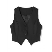 Women's Fashion Black Sleeveless Vests Casual V Neck Button Waistcoat Formal Business Tuxedo Shirt Slim Fit Cropped Blazer Vests