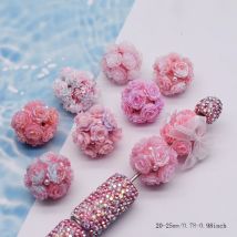 Rosa Design 4 Stück verschiedene 3D-Simulation weiche Rosen-Blumen-Kugel-Perlen, runde Blumen-Polymer-Ton-Perlen für die Schmuckherstellung DIY