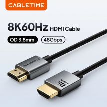 CABLETIME Cavo HDMI 2.1 sottile 8K, cavo da HDMI a HDMI, risoluzione Ultra HD 8K@60Hz 4K@120Hz, larghezza 3,8 mm per laptop Lenovo Dell