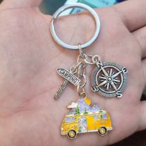 Bussola da campeggio Camper Bus Portachiavi Portachiavi da viaggio per le vacanze Accessori per gioielli da donna Regalo pendente