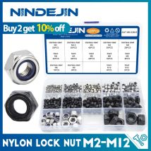 NINDEJIN Sicherungsmutter-Set aus Nylon, schwarz verzinkter Kohlenstoffstahl, M2-M12, Sechskant-Sicherungsmutter, selbstsicherndes Sortimentsset DIN985