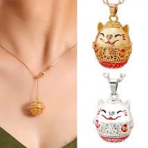 Mexiko Chime Glückliche Katze Glück Halskette Ätherisches Öl Diffusor Medaillons Vintage Anhänger Musik Ball Einfache Mode Frauen Schmuck
