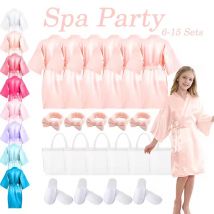 6-15 Set Muti Colors Spa Party Robe for Girls Kids Birthday Party Supplies Favors Spa Day Robes Gowns Sleepover Pyjama Party