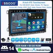 ESSGOO 9" Car Stereo Android14 4+64G 1+32G For VW Golf 5 6 Passat Polo Touran Tiguan Caddy EOS T5 SEAT SKODA Carplay WIFI RDS FM