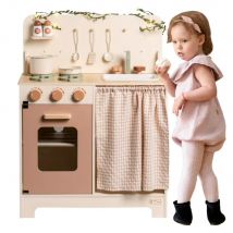 Robotime Robud Set da cucina per bambini Set da gioco in legno rustico con luce per i più piccoli 3+ Stile rustico Rosa