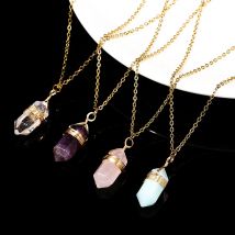 JD Naturstein Amethyst Gelbes Tigerauge Obsidian Sechseck Säule Charm Halskette Damen Herren Mode Energie Heilung Kette Halsband