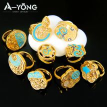 Arabisch Islamische Mode Ringe 21k Gold Überzogene Dubai Vintage Zirkonia Öl Tropfen Ring Nigeria Frauen Hochzeit Schmuck