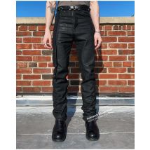 Firmranch New Black Oil Wax Jeans For Men/Women Punk Streetwear Skinny Pencil Denim Pants Slim Fit Motorcycle Biker Trousers