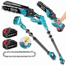 Motosega Elettrica Senza Fili Seesii 8'' con Asta di Prolunga 3M, Potatore Elettrico 2-in-1 per Potatura Alberi e Taglio Rami