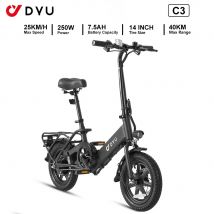 DYU C3 Bici elettrica per adulti pieghevole 250W Motore Bicicletta da strada elettrica 36V 7.5Ah E-bike 14 "Ebike 25 km/h Velocità massima