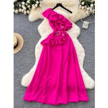 Sexy Schräg Schulter Kleid Frauen Sommer Rüschen Patchwork Off Schulter Vintage Party Kleider Damen Sommer Abend Lange Robe