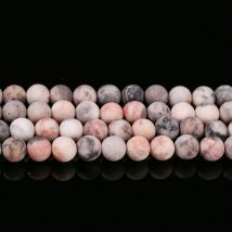 1 Strang natürliche mattierte matte rosa Zebra-Jaspis-Steinperle, runde lose Distanzperlen für Schmuckherstellung, DIY-Armband, Halskette