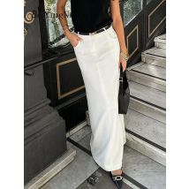 Beiyingni Weiß Elegante Lange Maxi Röcke für Frauen Temperament Schlank Hohe Taille Gerade Split Rock Weibliche Casual 2025, Faldas