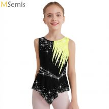 Maglia da ginnastica ritmica per ragazze per bambini, balletto per adolescenti, danza lirica, pattinaggio di figura, costume con strass lucidi