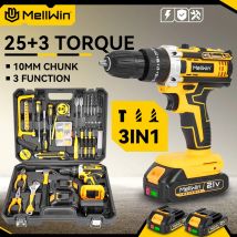 MELLWIN 25 + 3 Coppia Trapano a percussione elettrico 2 Velocità Regolabile Cordless Cacciavite Elettrico Strumento di Potere Per Makita 18V Batteria Spille