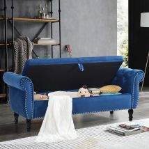 Panca portaoggetti in velluto Panca ottomana capitonnè imbottita con braccioli Ampio spazio di archiviazione Panca per letto per soggiorno camera da letto