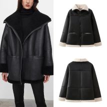 2024 Tref Dicke Lederjacke Frauen Kleidung Herbst und Winter Neue Große Größe Fashion Zipper Lamm Pelzmantel Lose Pelzmantel