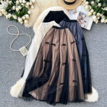 Herbst Winter Mesh Bogen A-line Elegante Midi Röcke Frauen Koreanischen Stil, Mode Hohe Taille Tüll Faldas