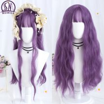 MSIWIGS Parrucche sintetiche cosplay viola ondulate lunghe Lolita Halloween con frangia per le donne Parrucca resistente al calore quotidiana per feste