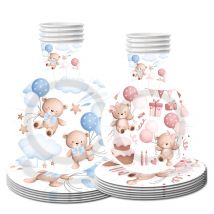 10 stücke Rosa Blau Baby Bär Einweg Geschirr Mädchen Junge Cartoon Bär Pappteller Servietten Glücklich Kinder Geburtstag Party Dekore