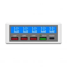 Factory Price 65W 5 Ports LED large screen multiple USB charging station desktop charger with CE FCC ROHS