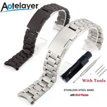 16 18 20 22 24mm Edelstahl gebogenes Ende Uhren armband Männer Frauen Metall solide Sicherheit Falt schnalle Armband