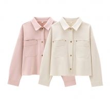 Unizera2024 Herbst neues Produkt lässig Damenmode Kragen Patch Tasche mit Wildleder Textur Langarm Jacke Kurz mantel