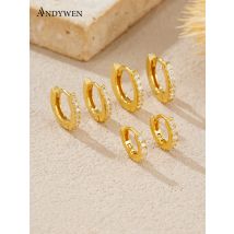 ANDYWEN Creolen-Ohrmanschette aus 925er Silber mit CZ, verschiedene Größen, volles CZ-Ring-Design, funkelnde Schmuck-Geschenkbox für Frauen, vielseitige Alltagskleidung