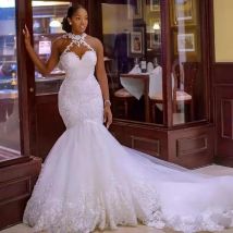 Customized Arabic Aso Ebi Vintage Lace Beaded Wedding Dresses Sheer Neck Mermaid Bridal Dresses Sexy Cheap Wedding Gowns