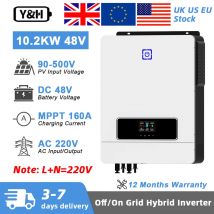 Y&H 10.2KW Inverter solare ibrido 48V 230V On/Off Grid Inverter a onda sinusoidale pura MPPT 160A Caricabatteria solare BMS WiFi