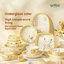 Juego de Vajilla de Cerámica con Licencia Oficial de Pokémon, Platos de Porcelana, Aptos para Microondas, Juego de Vajilla para el Hogar, Juego de Tazones