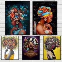 Abstract Canvas Painting Women Wear Flowers and Cloth on Their Heads Portrait Posters Prints Wall Art for Living Room Home Decor