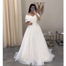 A-Linie Organza Schulterfrei Bodenlanges Hochzeitskleid Prinzessin Tüll Lange Falte Brautkleider Nach Maß Vestido de Novia