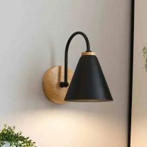 JOYINLED Wall Sconce with Wood Base, Nordic Retro Metal Wall Lamp for Bedside Corridor Living Room Indoor Lighting