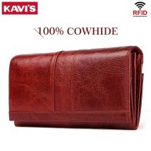 KAVIS Echtes Leder Brieftasche für Frauen Luxus Lange Handy Clutch Tasche mit RFID Karten Slots Mode Weibliche Cartera Mujer