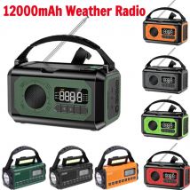 Radio meteorologica AM/FM/NOAA da 12000 mAh con 2 pannelli solari Lampada da lettura radio di emergenza portatile a manovella solare per campeggio all'aperto