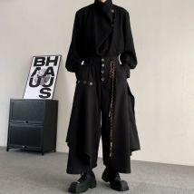 Männer Culottes Unregelmäßige Layered Samurai Hosen Hakama Streetwear Fashion Vielseitig Trend Casual Breite Bein Hosen Männer Kleidung 2024