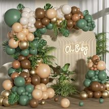 92pcs Sage Green Brown Balloon Garland Kit, Jungle Safari Woodland Balloon Arch Kit for Two Wild One Birthday Party Decor