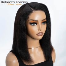 14inches Kinky Straight Bob Side Part Human Hair Lace Wig Pre Plucked Natural Hairline Wig Natural Black Color Glueless Wigs