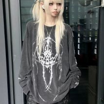 Subculture Harajuku Vintage Tops Long Sleeve Printed Casual Slim T-shirt Y2k Gothic Streetwear Tees 2025 Women Fashion Aesthetic