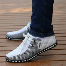 Men Leather Shoes Autumn Men's Casual   Breathable Light Weight White Sneakers Driving Shoes Pointed Toe Business Men Shoes