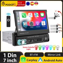 Podofo 1DIN 7 "HD Monitor Touch Screen retrattile D-Play Wireless Carplay supporto universale per lettore mp5 per auto TF/USB/tipo C