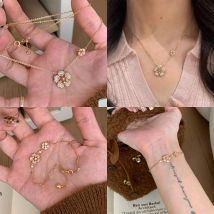 Foydjew French Retro Flower Design Jewelry Sets Gold Color Necklaces Inlaid Full Zircon Bracelets Exquisite Set For Women