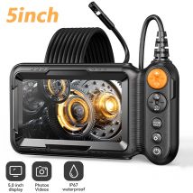 Industrielles 5-Zoll-IPS-Endoskop mit großem Bildschirm, 8 mm, 1080P HD, Doppelobjektiv-Endoskop, IP67, wasserdichte, halbstarre Kabelrohrinspektionskamera