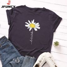 100 % Baumwolle Frauen T-Shirt 2025 Sommer T-shirt Kreative Gänseblümchen Gedruckt Frau Kurzarm T Tops Weibliche T Shirt