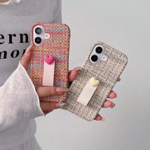 3D Retro gewebte Gittermuster Telefon hülle mit Liebes ring halter für iPhone 16 15 14 plus 13 12 11 Pro Max Soft Phone Cover