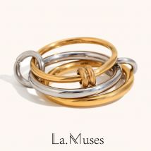 La. Muses Color Mix Dual Tone Multi-layer Circle Stainless steel Women's Ring Trendy Fashion Daily Versatile Jewelry